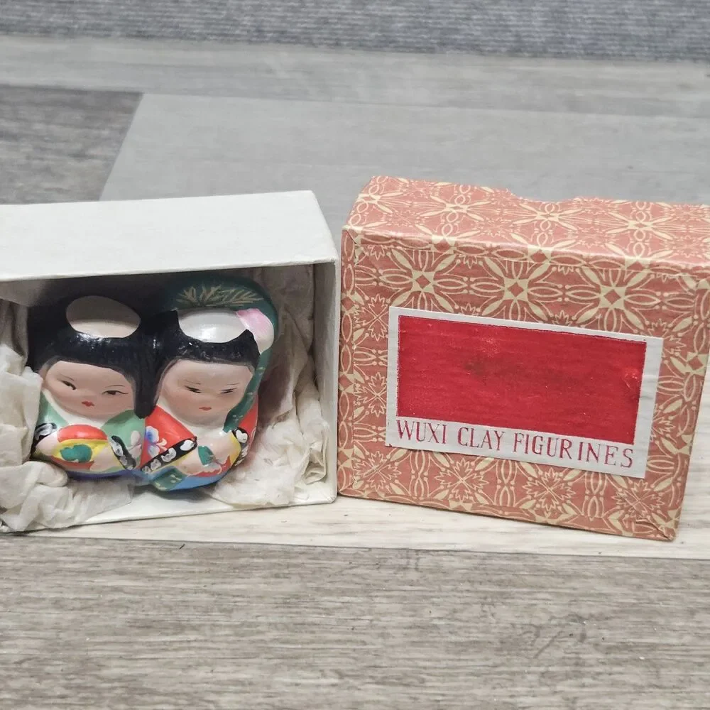 Vintage Wuxi Clay Figurines Dolls In Original Box